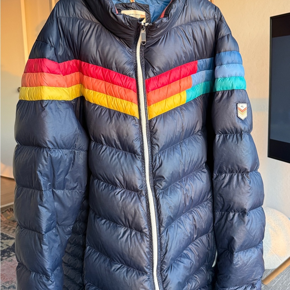 Marine Layer Kids Puffer Jacket with Rainbow Stripes